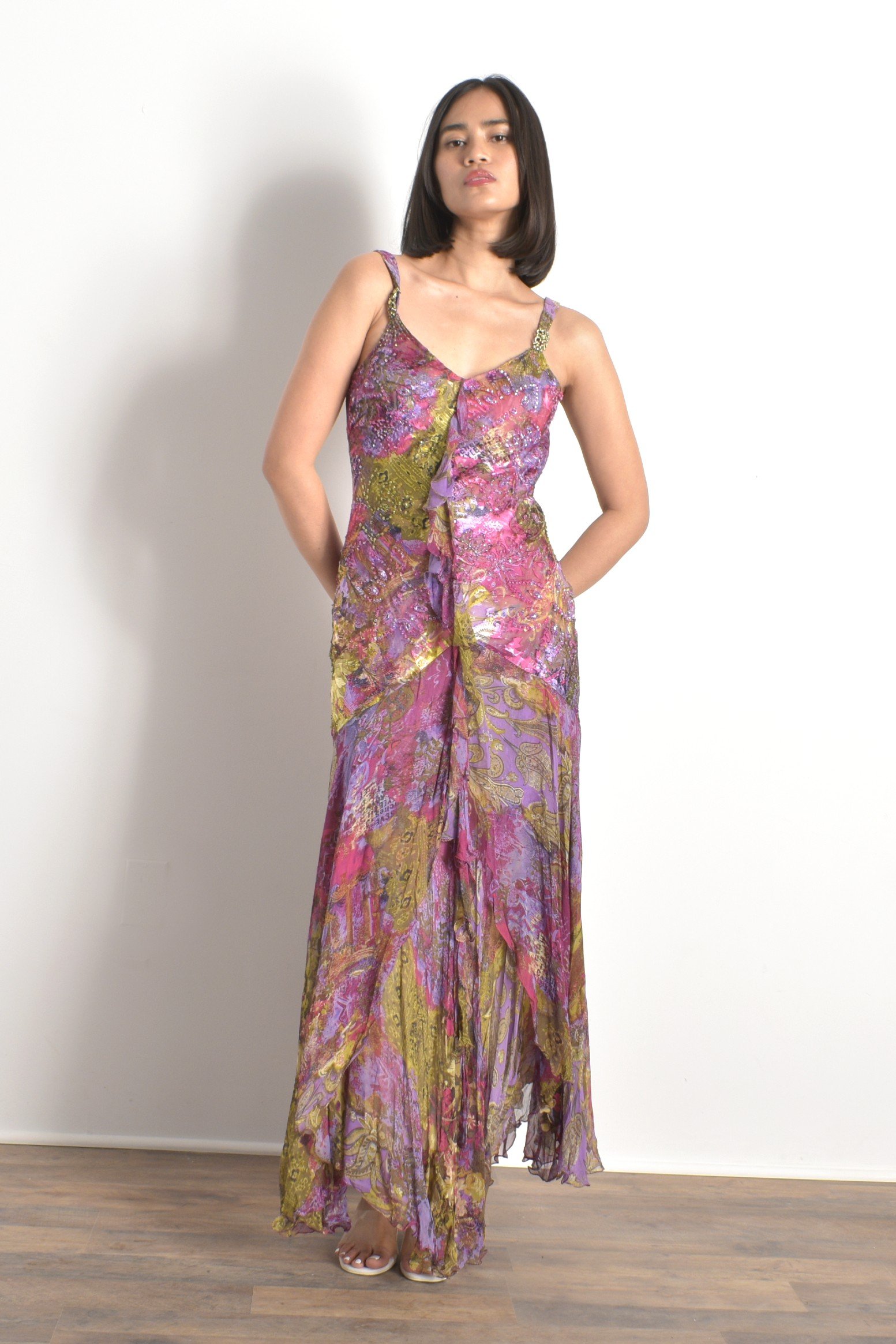 Y2K Diane Freis Purple Silk Dress-XS/S — La Poubelle Vintage